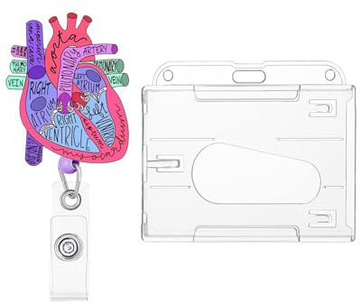 AORHOFJ Herz-Ausweishalter Herz einziehbare Rolle Ausweisclip Anatomie lustiger Krankenschwester-Namensschildhalter Pädiatrie Krankenpflege-Abzeichen-Clips für Arzt Büro,Kommt mit 1 Kartenhalter
