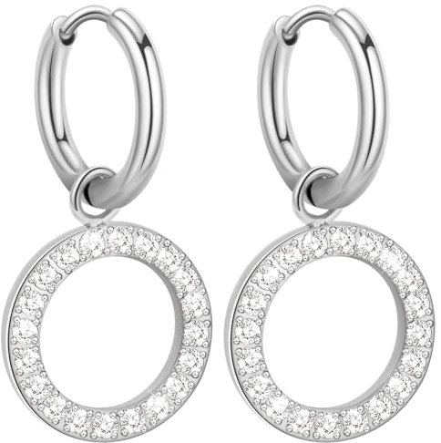 Ohrringe Silber 925 Hängend,Hypoallergen Ohrringe Damen Silber Creolen mit Anhänger,Creolen Silber Wasserfest Ohrringe Damen 1,4cm Durchmesser Edelstahl Ohrringe Geschenke für Frauen Valentinstag