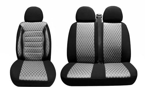 OMAC Sitzbezüge Schonbezüge kompatibel mit Ford Transit 2014-2024 Grau Schwarz 2+1 Vorne