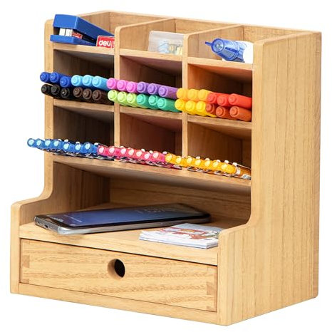 KIRIGEN Holz Stifthalter aus Kiriholz mit Schublade – Eleganter Schreibtisch Organizer und Stiftehalter für eine ordentliche Schreibtischorganisation natürliche Farbe