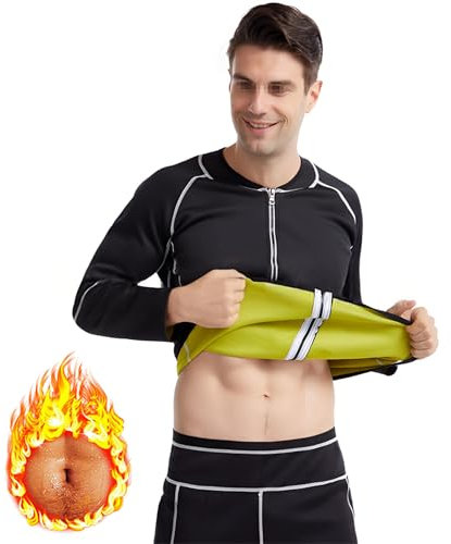 Weyot Tuta Sauna Dimagrante Uomo, Fitness Sudorazione Body Shaper, Tuta per Sudare, Maglietta per Sudare di Sudorazione Manica Lunga in Neoprene con Cerniera per Palestra Fitness Yoga Corsa,3XL,Black