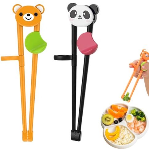 2Pairs Kids Reusable Chopstick Helper - Plastic Childrens Chopsticks for Toddlers & Beginners - Right or Left Handed