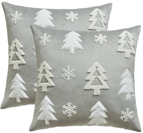 Kissenbezug Weihnachten 2 Stück, Weihnachtsdeko Kissenbezug 45x45 cm, Kissenbezug Winter, Weihnachtsdeko Innen Kissenhülle Weihnachtskissenbezug 45x45 cm für Aesthetic Zimmer Deko (Grau Baum D)