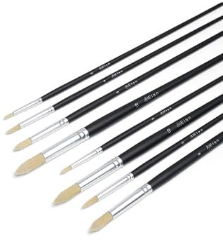 Elan Pinceaux Ronds, Lot de 8 Pinceaux Peinture Huile, Poil Synthétique Imitation Soie de Porc, Pinceau Ronde, Pinceau Huile Peinture