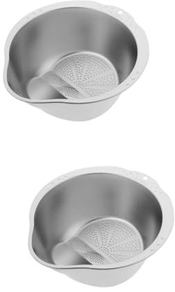 2pcs Stainless Steel Rice Washing Sieve Colander Sink Fruit Basket for Kitchen Counter Topper Net Pot Multi Mini Rice Cooker Wicker Rice Washing Machine Vegetable Dryer Bowl Silver