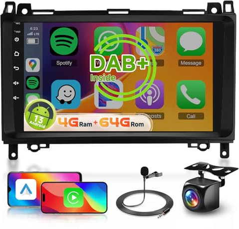 【8 Kern 4+64G】 Hodozzy Carplay DAB/DAB+ Autoradio für Mercedes Benz B200 Sprinter Vito W639 Viano W169 W245, 9 Zoll Touchscreen Android Autoradio mit WiFi/GPS/RDS/FM/Bluetooth/USB/DSP+Rückfahrkamera