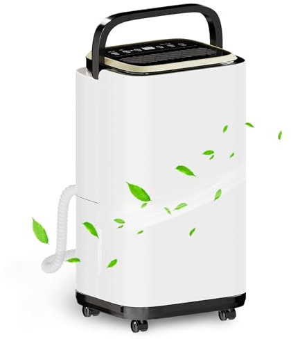 JUMMICO Luftentfeuchter elektrisch, 12l/Tag Raumentfeuchter elektrisch mit Feuchtigkeitssensor, Entfeuchter Keller mit 2,2l Wassertank, LED-Anzeige, 1,5m Abflussrohr, Filter für Wohnung, Badezimmer