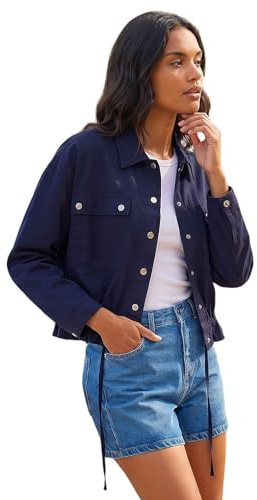 Roman Originals Utility Collared Pocket Jacket for Women UK - Ladies Everyday Holiday Spring Summer Collared Neckline Comfy Soft Evening Vacation Work Party - Navy - Size 14