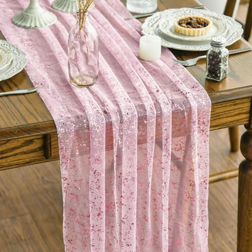 Artoid Mode Gaze Tulle Pellicola Glitter Rosa Oro Runner da tavola 70 x 300 cm, decorazione da tavolo in chiffon per feste