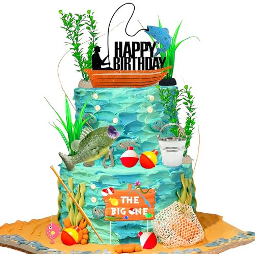 Fishing Cake Topper Fishing Birthday Decorations Gone Fishing Cake Topper Fishing Birthday Party Decorations for Retirement Summer Baby Shower Birthday Party Supplies