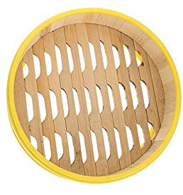 Cuiseur vapeur en bambou avec couvercle, cuiseur vapeur pour raviolis de riz, panier vapeur naturel pour Dim Sum, légumes, viande et poisson (20,5 cm)