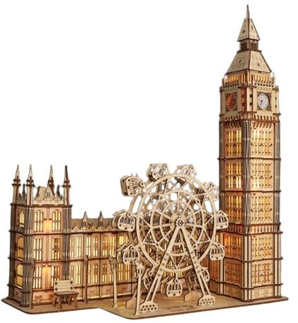 Music Park 3D Puzzle Holz Erwachsene Big Ben Modellbau mit echter Uhr Personalisierte Geschenke für Frauen Deko Wohnzimmer