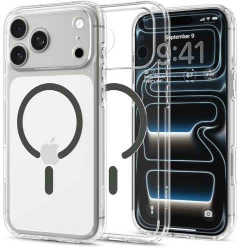 Spigen iPhone 17 Pro Hülle Ultra Hybrid MagFit -Clear Graphite | Kompatibel mit MagSafe, DuraClear Tech, Anti-Yellowing, Air Cushion Tech, Militär-Grade Schutz, Spigen Signature Serie