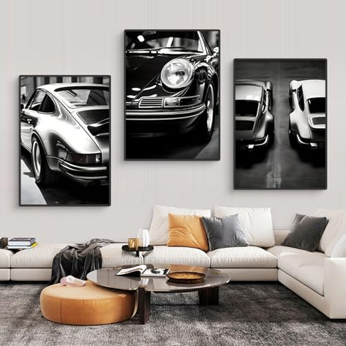 Uixxducc 3er Vintage Car Poster Set, Wanddeko Wohnzimmer & Schlafzimmer, Schwarz Weiß CarBilder Deko Vintage Poster Stilvolle Wandbilder - ohne Bilderrahmen (30x40cm)