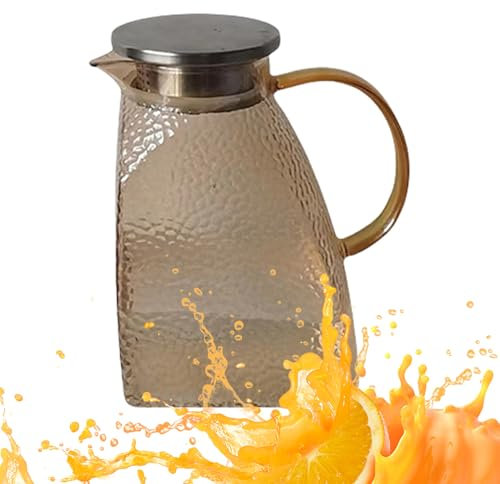 Glass Pitcher with Lid, Hammer Pattern Water Kettle, Glass Splash-proof Wide Mouth 1.5L Pitcher for Hot Beverages, Cold Drinks, Milk, Juice, Travel, Birthday Party, and Kitchen, 5.12x3.54x7.8 Inches