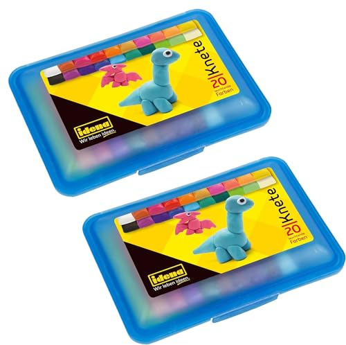 Idena 68125 - Knetebox mit 20 Stangen bunter Knete, in blauer Aufbewahrungsbox, lustiger Knetspaß für Kinder, Blau (Doppelpack)