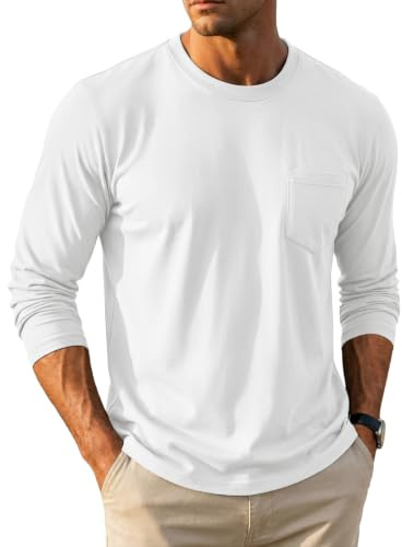 MAGCOMSEN Herren Langarmshirt Longsleeve Shirt Baumwolle Brusttasche Basic | Baumwolle Weich, Langarmshirt für Alltag, Brusttasche für Kleines, Basic Vier Jahreszeiten