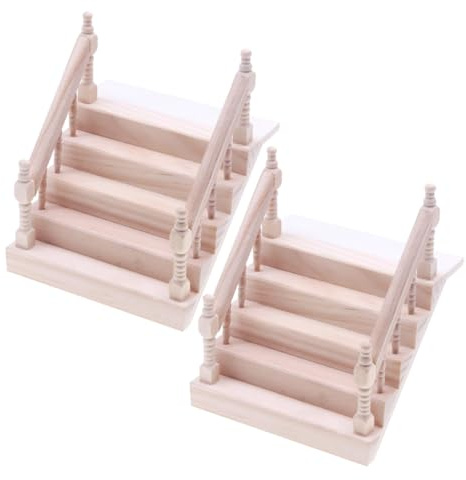 BESTonZON 2stücke Miniaturtreppe Aus Holz Für Puppenhaus Winzige Treppen Mit Handlauf DIY-möbel-Accessoire Für Miniaturszenen Und Bastelbedarf