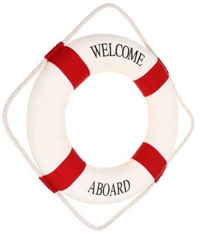 DECORNIJIA Mediterranes Wanddekor Rettungsring Rot Nordic Willkommensschild Nautische Dekoration Baumwollschaum Material Für Wohnzimmer Außenbereich Strandparty