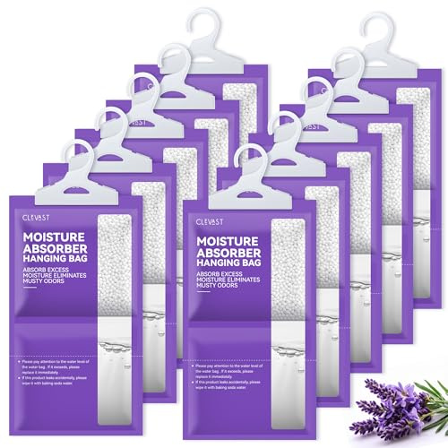 CLEVAST Absorbeur d'Humidité 10 x 230g, Déshumidificateur Suspendu avec Parfum pour Placard, Armoires, Chambres, Salles de Bain (Lavande)