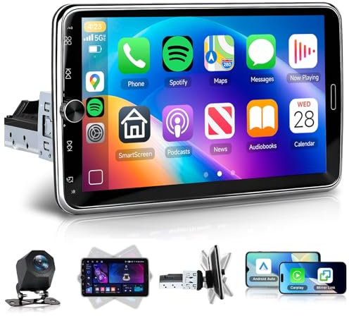 4+64G VECHTEL 10 Autoradio 1 Din con Wireless Carplay Android Auto,EQ,radio FM RDS con touchscreen girevole,WiFi GPS, 2 USB/Type-C,autoradio Bluetooth con telecamera di retromarcia/comandi al volante
