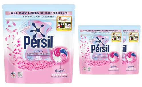 Persil Pure Heaven Scent Pearls Bio Laundry Detergent Capsules, 19 Washes Each, Gentle on Skin, Powerful Stain Removal, Long-Lasting Fresh Fragrance, 3 Pack Family Value Cleaning Pods