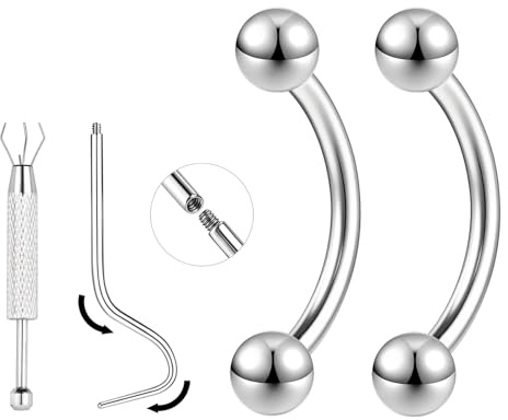 ZS 1 Paar 16G/18G Gebogener Titan Barbell – Kleiner Augenbrauen Piercing Schmuck für Zunge Lippe Brustwarze Rook Ohrringe für Damen Herren 6mm/8mm/10mm/12mm