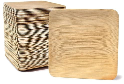 Générique 100 piatti in legno di palma, naturale, biodegradabili, champêt, tondi o quadrati, (set di 100 pezzi) (quadrati grandi, 23 x 23 cm (100 pezzi)