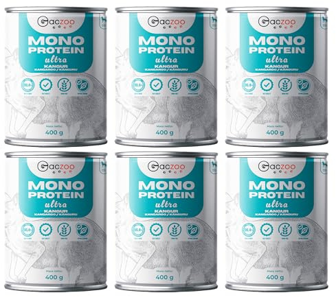 Gaczoo - Hundefutter Nass - Hypoallergenes Nassfutter für Hunde - mit 96,4% Känguru, Getreidefrei, Single Protein - Leicht Verdaulich, für empfindliche Hunde - Mono Ultra 6 Dosen