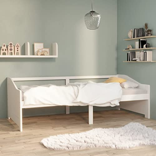 Hoopleep White Wood Daybed, 3-Seater Solid Pine Sofa Bed Frame, 90x200 cm Multifunctional Guest Bed with Sturdy Slats, No Box Spring Needed, Durable Platform for Living Room