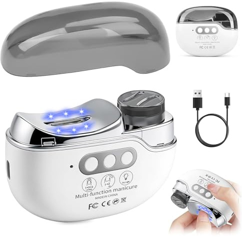 Electric Nail Clippers, 4-in-1 Electric Nail Clippers for Seniors, Multi-Functional Automatic Nail Clipper & Trimmer, Painless Toenail & Fingernail Clipper with LED Light and UV Lamp