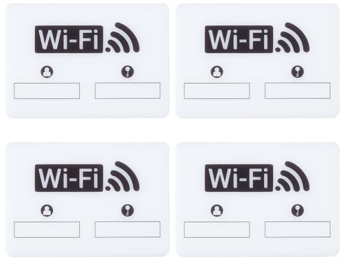 BENECREAT 4 pz 90×125mm Cartello con Password Wi-Fi, Cartello Wi-Fi Autoadesivo, Informativo di Rete Bianco per Casa, Ufficio e Attività Commerciale