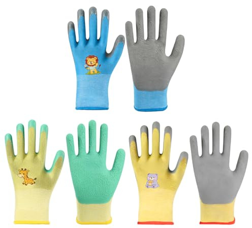 Reccisokz 3 Paar Arbeitshandschuhe Kinder für 2-4 Jahre,Karikatur Gartenhandschuhe,Zum Fang von Krabben & Outdoor-Spielen,Für Jungen und Mädchen(Löwe + Giraffe + Kleiner Weißbär)