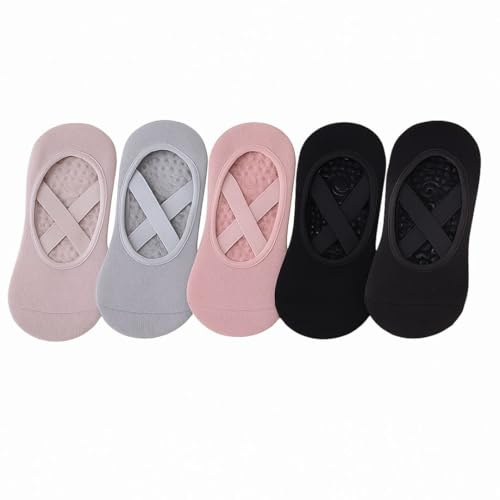 Zukunftsenkel Yoga Socken Damen, 5er Pack, Anti-Rutsch, mit Noppen & X-Strap, für Yoga, Pilates, Barre, Tanz, Gym & Workout, Yogasocken, Pilatessocken, Trainingssocken