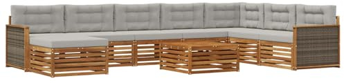 vidaXL Outdoor-Sofagarnitur mit Kissen 9 pcs Natürlich und Hellgrau, Gartenmöbel, modernes Outdoor-Sofa-Set, Akazienholz, modulares Sofa, ideal für Pool und Terrasse