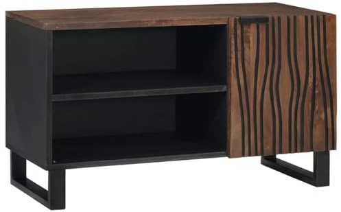 Boltkex Meuble TV en noyer - 80 x 33 x 46 cm - Meuble TV bas avec 1 porte, 2 étagères, meuble multimédia pour salon, home cinéma, espace de rangement pour récepteur et console