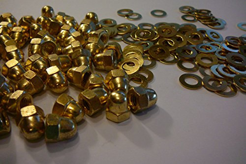 M6 SOLID BRASS HEXAGON DOME NUTS WITH FREE M6 BRASS WASHERS 12/25 OR 50 PACKS (12)