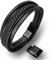 HOOF | Herren Armband Echt-Leder | Armreif geflochten | Magnetverschluss Edelstahl | Edle Box Schmuckschachtel Etui | Geschenk Männer, Freunde, Wikinger, Vater, Partner B1 | Schwarz, 19,5cm - 20,5cm