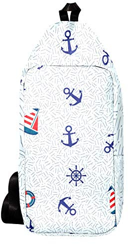 EZIOLY Segelboot Anker Lenkrad und Rettungsring Schulterrucksack Sling Bag Crossbody Tasche Reisen Wandern Daypack für Männer Frauen
