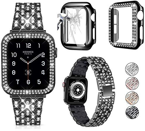 3 Stück, kompatibel mit Apple Watch, Armband 38 mm, 40 mm, 41 mm, 42 mm, 44 mm, 45 mm, 46 mm, 49 mm, mit Glitzer-Diamant-Hülle und Displayschutzfolie für iWatch Serie 10, 9, SE, 8, 7, 6, 5, 4, 3, 2, 1