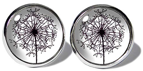 Pusteblume Schwarz-Weiss Ohrstecker ABOUKI Damen Mädchen Kinder Edelstahl Ohrschmuck Motiv Löwenzahn Natur handgefertigte Ohrringe silber-farben