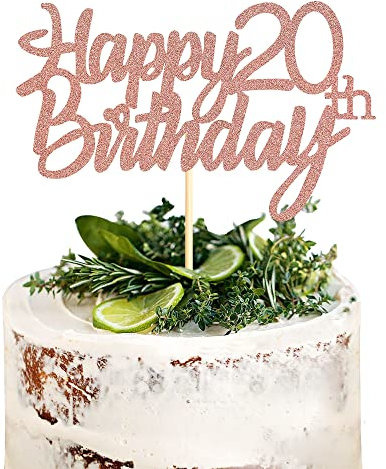 Sumerk Rose Gold Glitter Happy 20th Birthday Cake Topper 20th Cake Topper for Birthday Anniversary Party Decorations - Pack of 1
