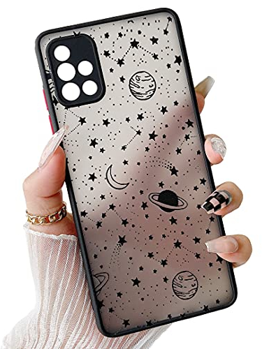 ZTOFERA Hülle Kompatibel mit Samsung Galaxy A51 4G, Handyhülle für Samsung A51 4G, Planet Stern Universum Muster Schutzhülle Matt Harte PC Rückseite Hülle mit Silikon Bumper Cover, Schwarz Sky