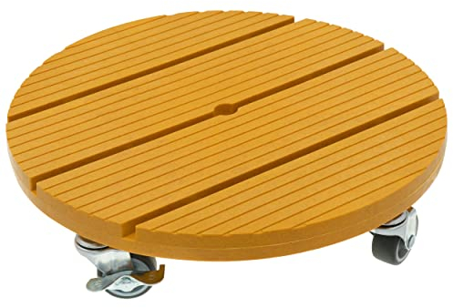 HRB WPC Pflanzenroller witterungsbestaendig 80 kg Tragkraft, Rollbrett Pflanzen, Untersetzer Blumentopf für den Innen- sowie Außenbereich (Rund Ø 30 cm, Senfgelb)