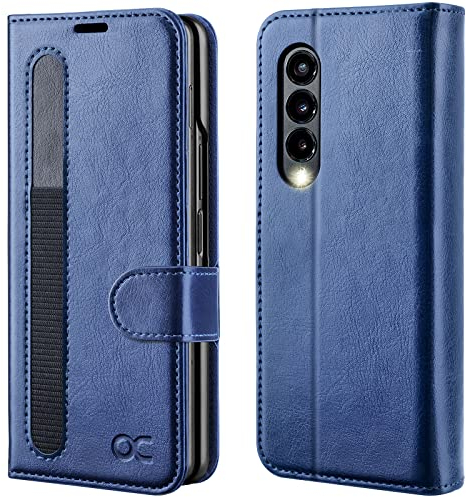 OCASE Hülle Samsung Galaxy Z Fold 3 5G Handyhülle mit S Pen Halter [Premium PU Leder] [Kartenfach] Case Cover RFID Schutzhülle Etui Klapphülle für Galaxy Z Fold 3 Blau Aktualisierte Version