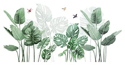 Stickers muraux plante verte autocollants de décoration de la maison nordique salon feuille de palmier applique papier peint mural, 89 * 43 CM