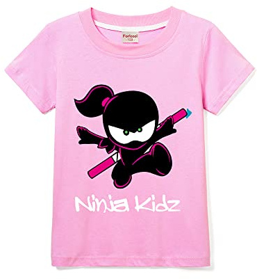 Ninja Kidz Kids Fun Tee Summer 100% Cotton Tee Girls Boys Solid Color Printed Short Sleeves (Pink,7-8 Years,7 Years,8 Years)