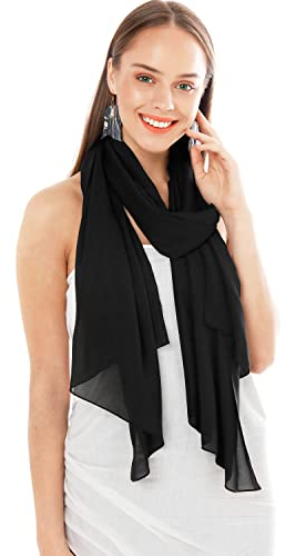 Chiffon Schal Damen Schwarz - Seidenweich und Federleicht - Eleganter Halstuch Schal - Polyester Tuch Halstuch Damen Frühling Sommer - Pflegeleichtes Schaltuch - Damenschal Leicht (Schwarz)