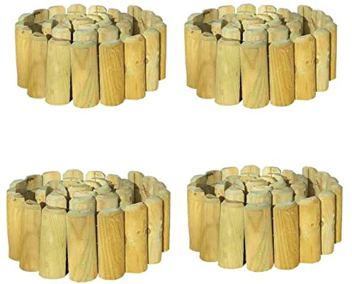 PaMeer Natural Wooden Border Edging Roll Log Roll Border Edging Flexible Garden Borders Edging Garden Fence 1.8m x 15cm (pack of 4)
