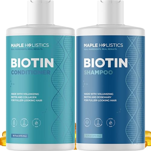 Moisturising Biotin Shampoo and Conditioner - Sulphate Free Hair Shampoo and Conditioner for Thinning Hair and Dry Scalp - Volumising Shampoo with Argan Tea Tree Rosemary and Coconut Oil - 473 ml
